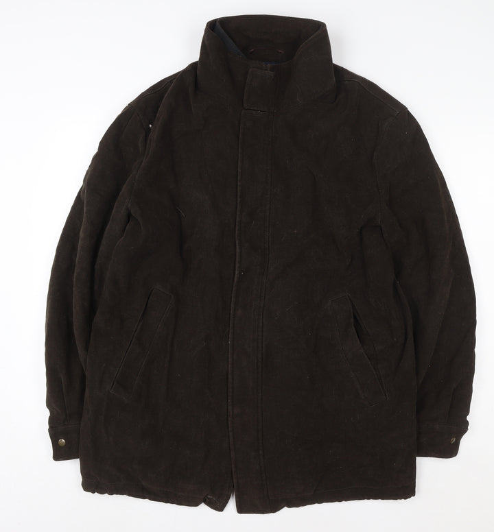 Racing Green Men's Brown Cotton Overcoat L Regular Fit