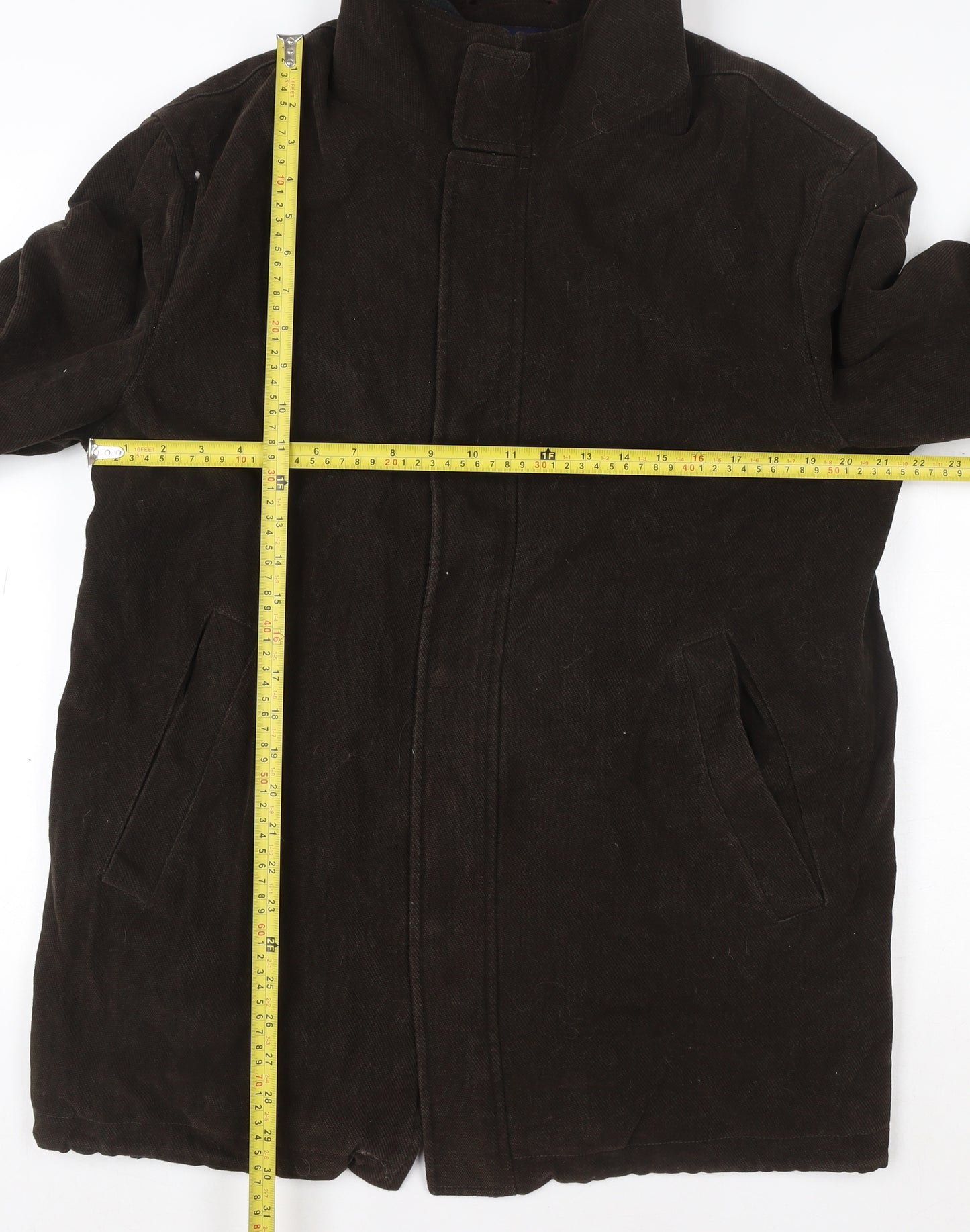 Racing Green Men's Brown Cotton Overcoat L Regular Fit