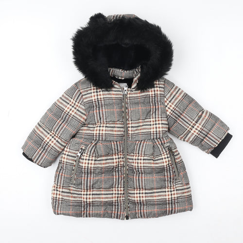 Next Unisex Baby Multicoloured Check Puffer Coat 9-12 Months Hooded Winter Jacket