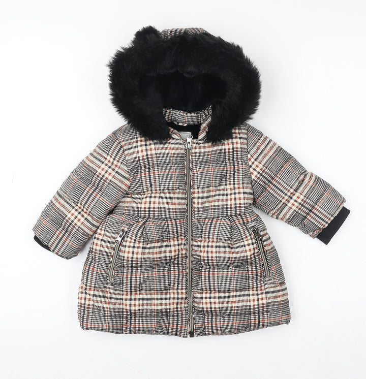 Next Unisex Baby Multicoloured Check Puffer Coat 9-12 Months Hooded Winter Jacket