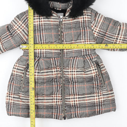 Next Unisex Baby Multicoloured Check Puffer Coat 9-12 Months Hooded Winter Jacket