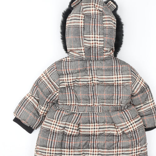 Next Unisex Baby Multicoloured Check Puffer Coat 9-12 Months Hooded Winter Jacket