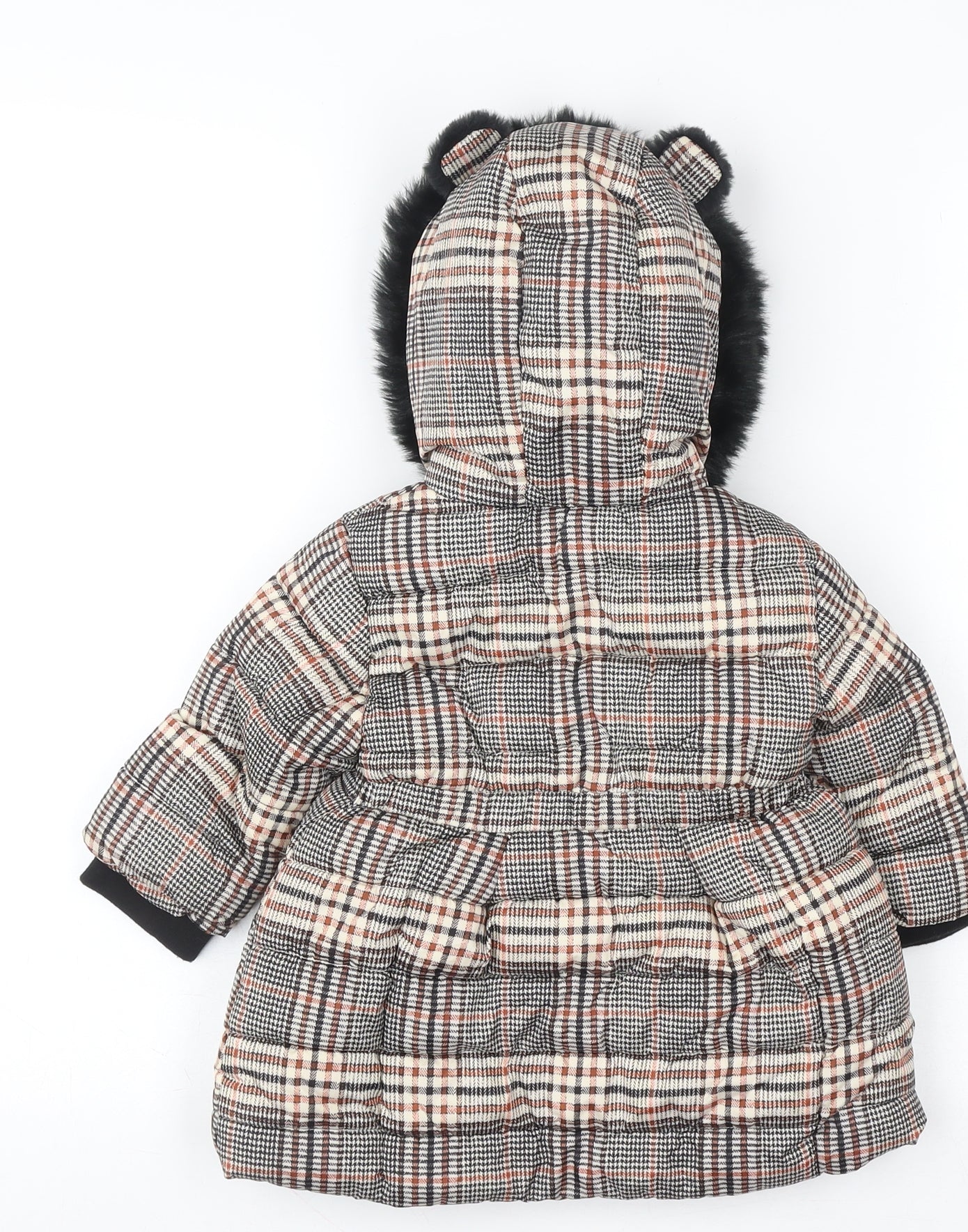 Next Unisex Baby Multicoloured Check Puffer Coat 9-12 Months Hooded Winter Jacket