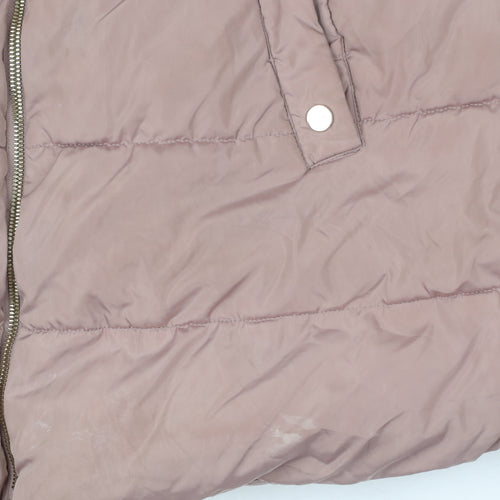 Next Girls Pink Long Hooded Puffer Coat 11 Years Faux Fur Trim Winter Jacket