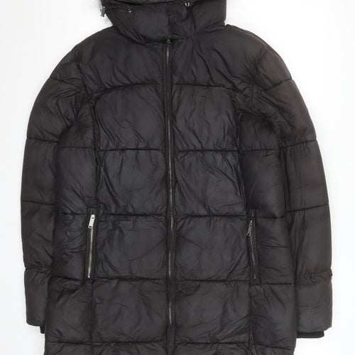 Firetrap Womens Black Puffer Jacket Coat Size 12 Hooded Long Zip Winter