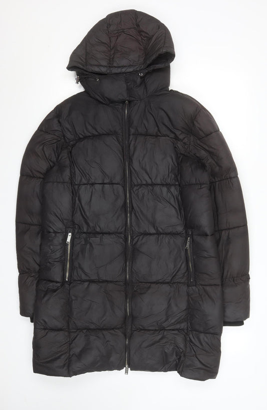 Firetrap Womens Black Puffer Jacket Coat Size 12 Hooded Long Zip Winter