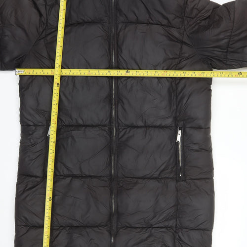 Firetrap Womens Black Puffer Jacket Coat Size 12 Hooded Long Zip Winter