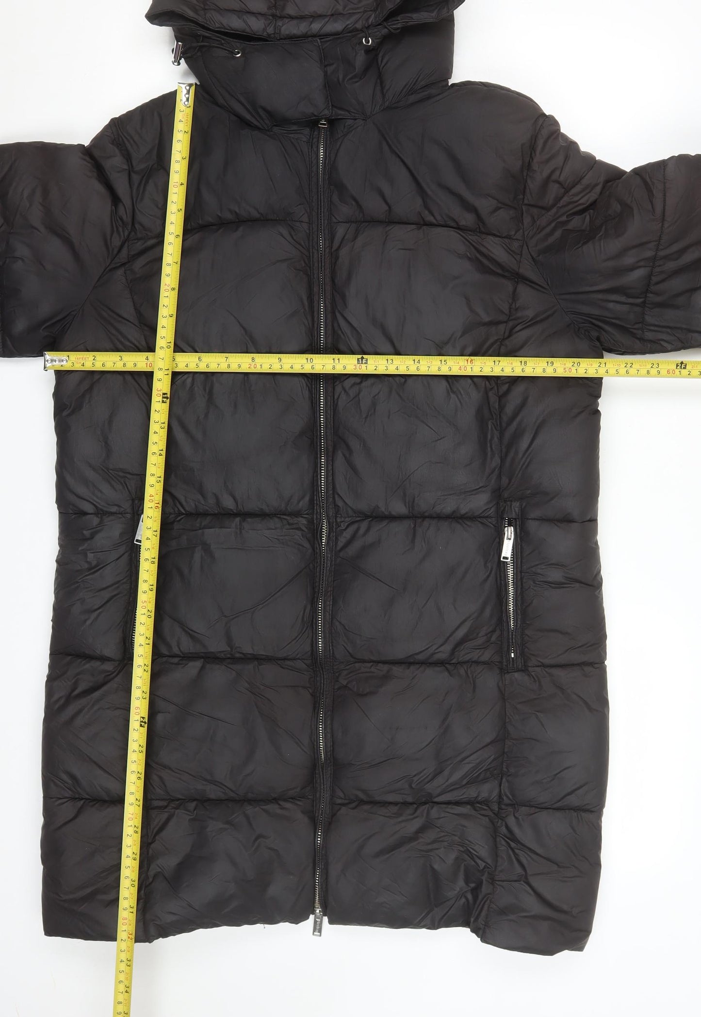 Firetrap Womens Black Puffer Jacket Coat Size 12 Hooded Long Zip Winter