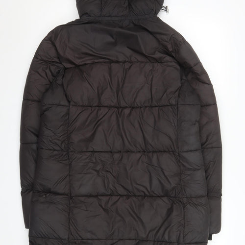 Firetrap Womens Black Puffer Jacket Coat Size 12 Hooded Long Zip Winter