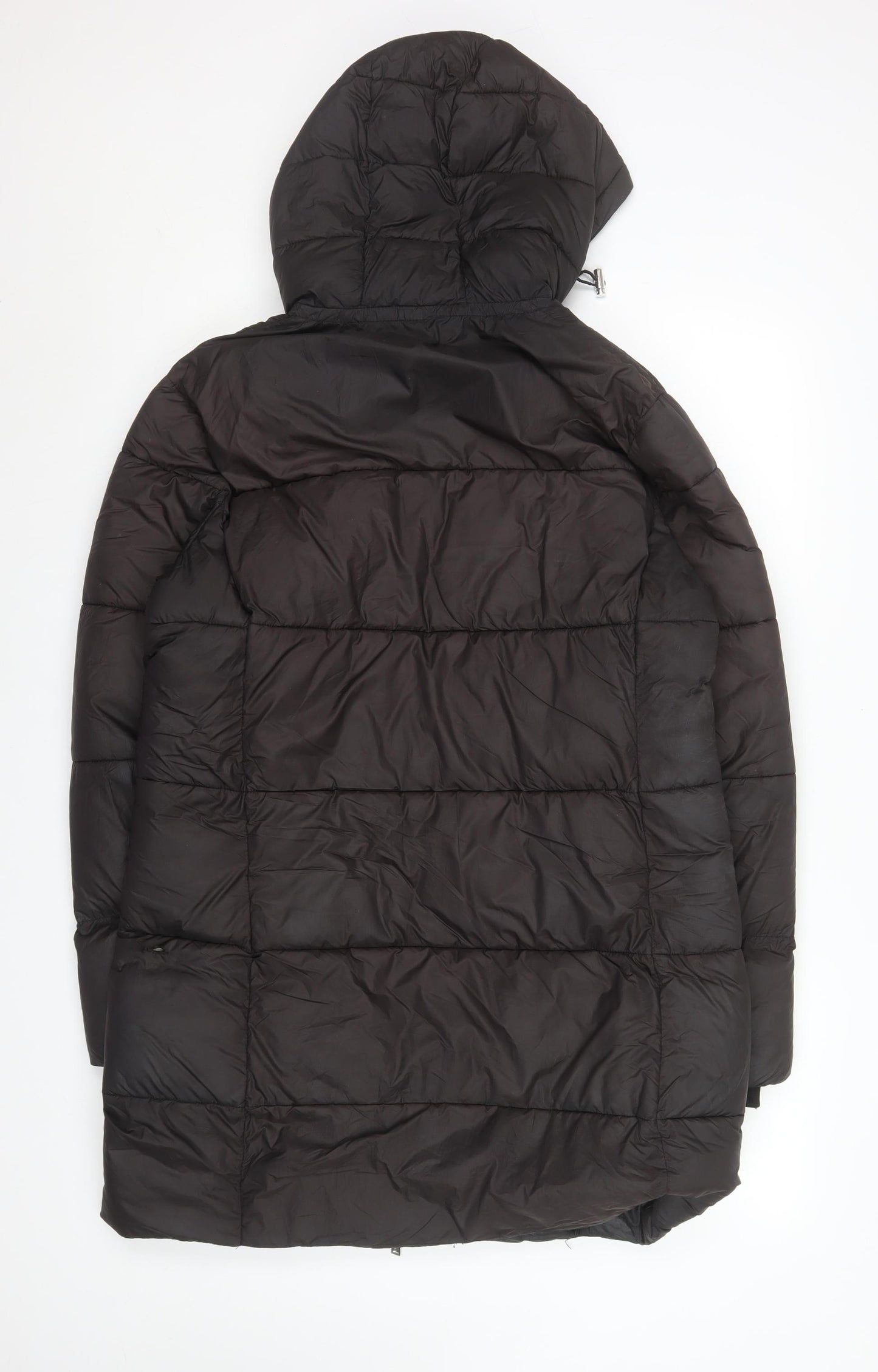 Firetrap Womens Black Puffer Jacket Coat Size 12 Hooded Long Zip Winter