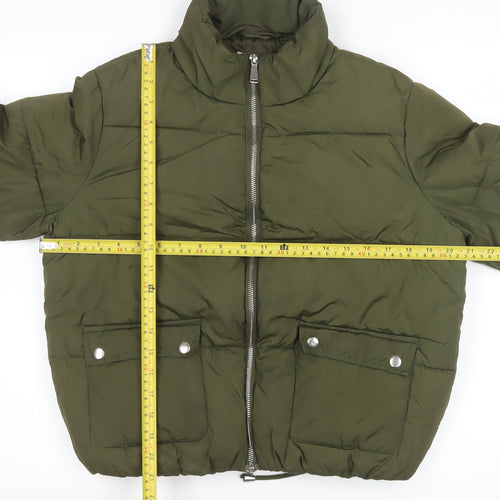 Matalan Girls Green Puffer Jacket 14 Years Full Zip Winter Coat