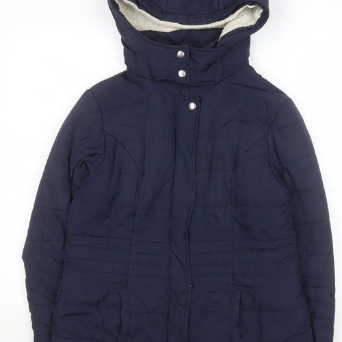 Jacqueline de Yong Women's Blue Size 10 Hooded Puffer Jacket