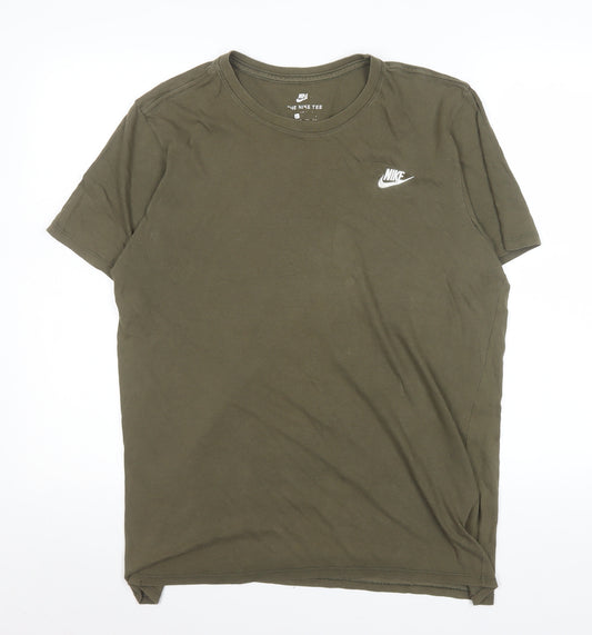 Nike Men's Khaki Green Classic Crew Neck Cotton T-Shirt Size L