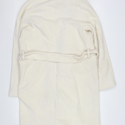 Stradivarius Women Ivory Wool Blend Belted Mid-Length Coat L