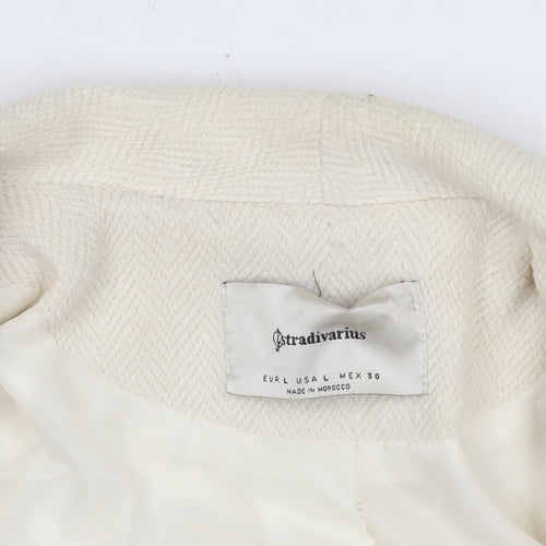 Stradivarius Women Ivory Wool Blend Belted Mid-Length Coat L