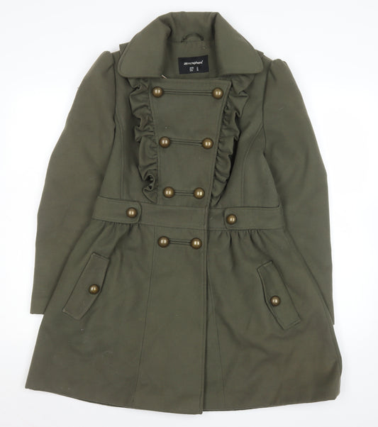 Atmosphere Women's Khaki Military Ruffle Double Breasted Coat Size 12