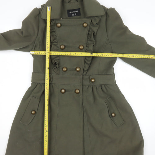 Atmosphere Women's Khaki Military Ruffle Double Breasted Coat Size 12