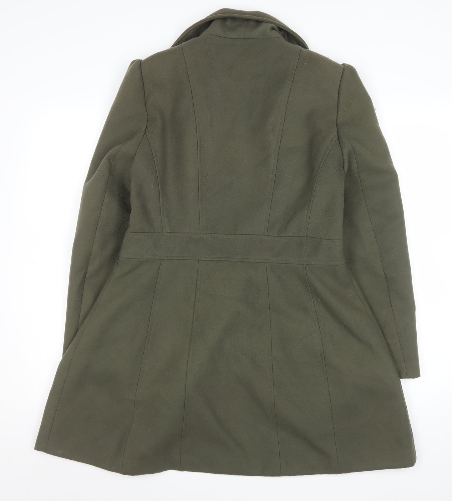 Atmosphere Women's Khaki Military Ruffle Double Breasted Coat Size 12