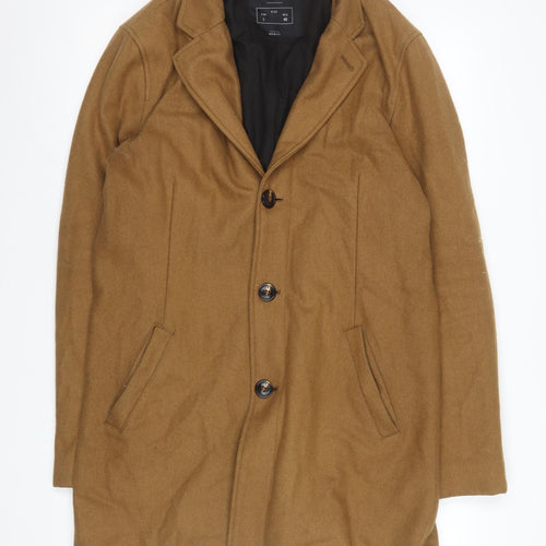 Pull & Bear Men's Brown Wool Blend Mid-Length Overcoat L