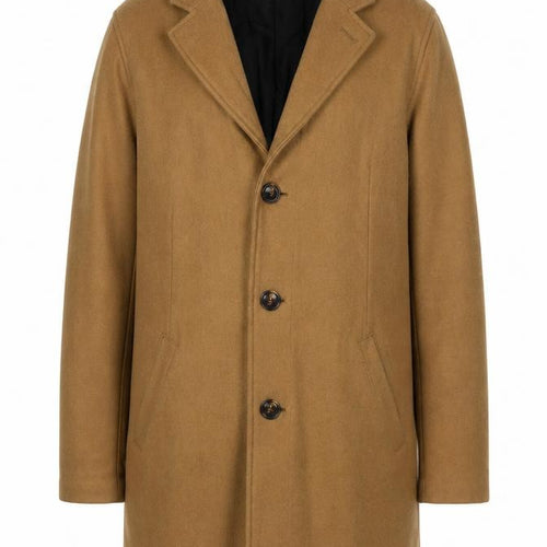 Pull&Bear Men's Brown Wool Blend Mid-Length Overcoat L