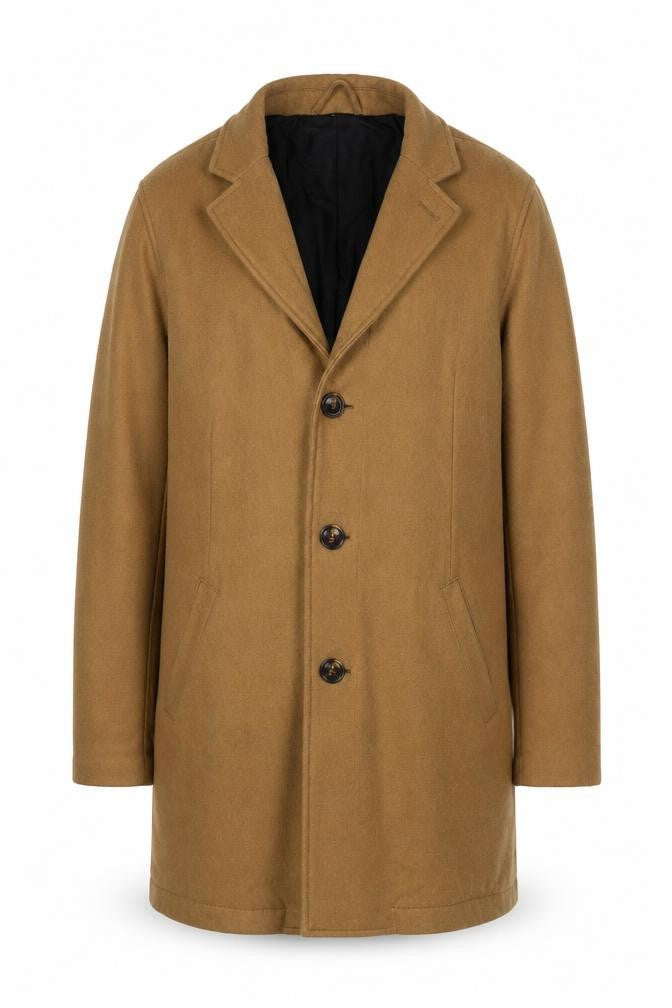 Pull&Bear Men's Brown Wool Blend Mid-Length Overcoat L
