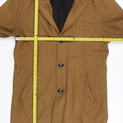 Pull & Bear Men's Brown Wool Blend Mid-Length Overcoat L