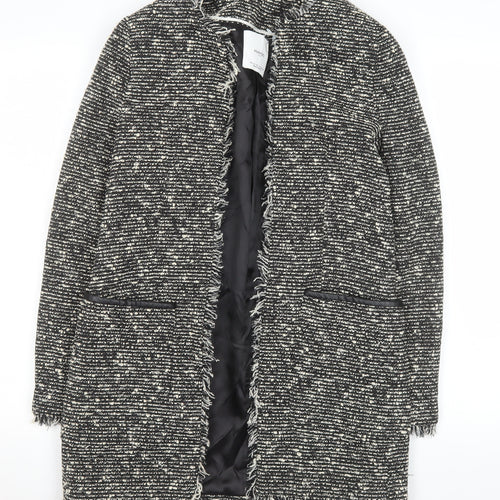 Mango Women Black Tweed Open Mid-Length Coat XS