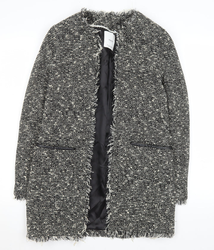 Mango Women Black Tweed Open Mid-Length Coat XS
