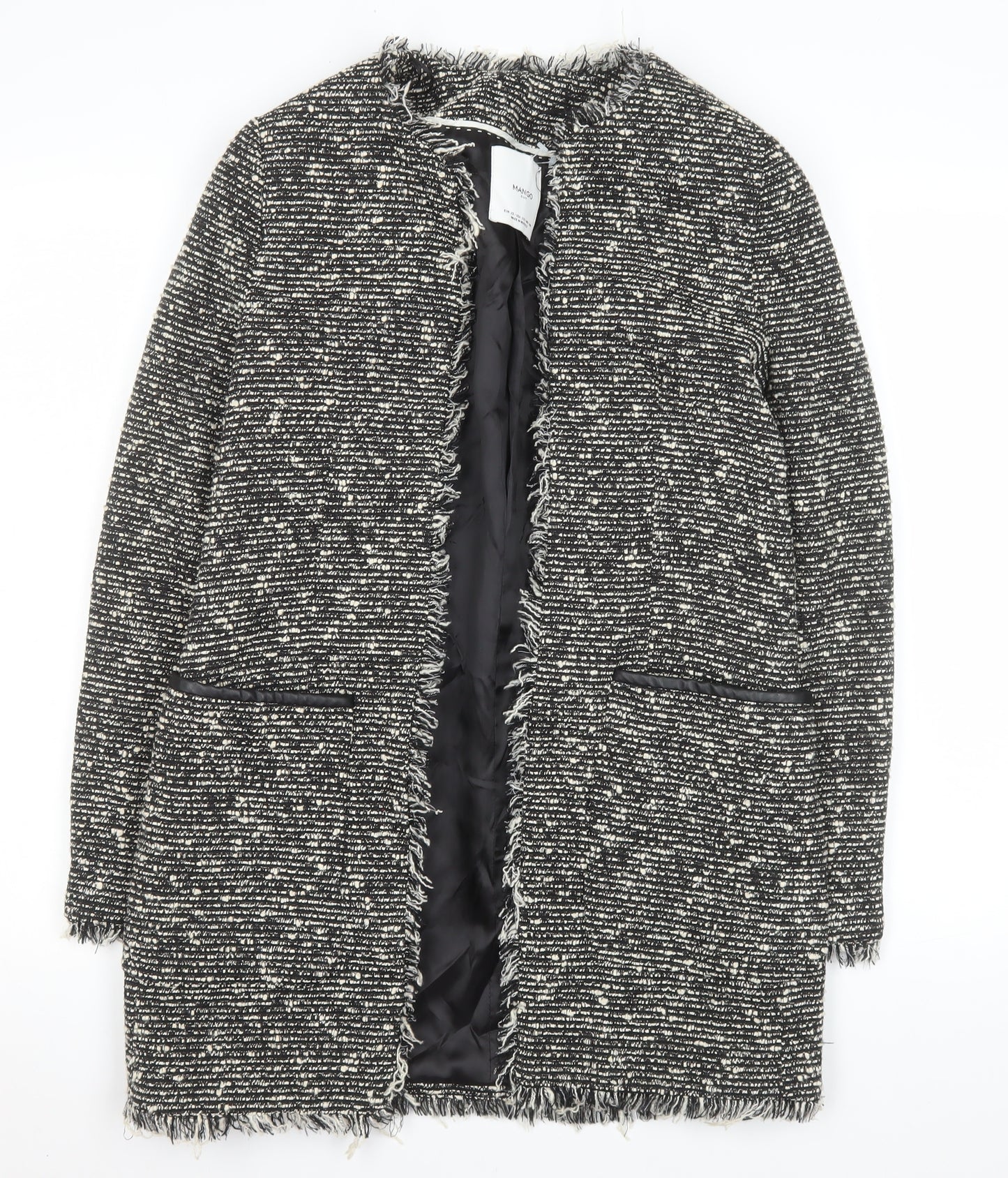 Mango Women Black Tweed Open Mid-Length Coat XS