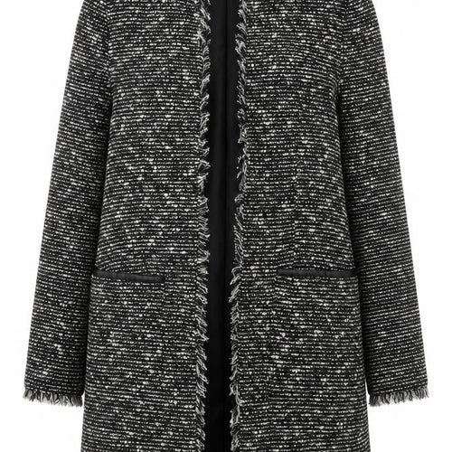 Mango Women Black Tweed Open Mid-Length Coat XS