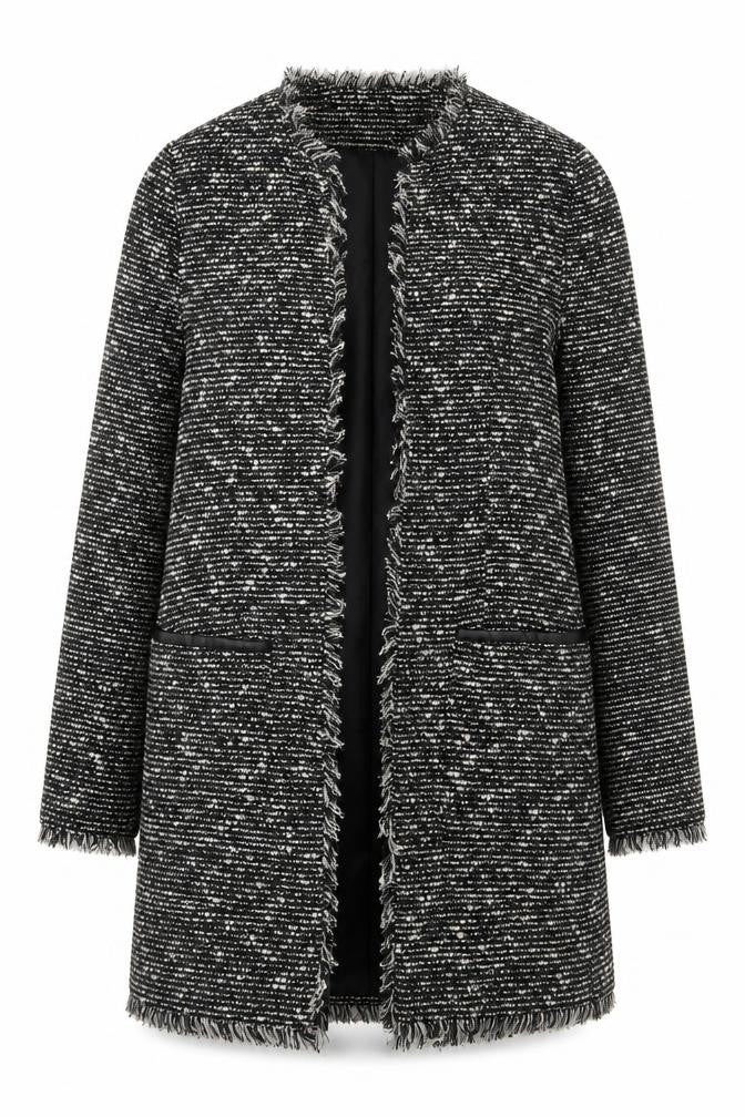 Mango Women Black Tweed Open Mid-Length Coat XS
