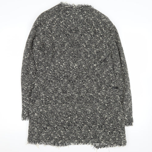 Mango Women Black Tweed Open Mid-Length Coat XS