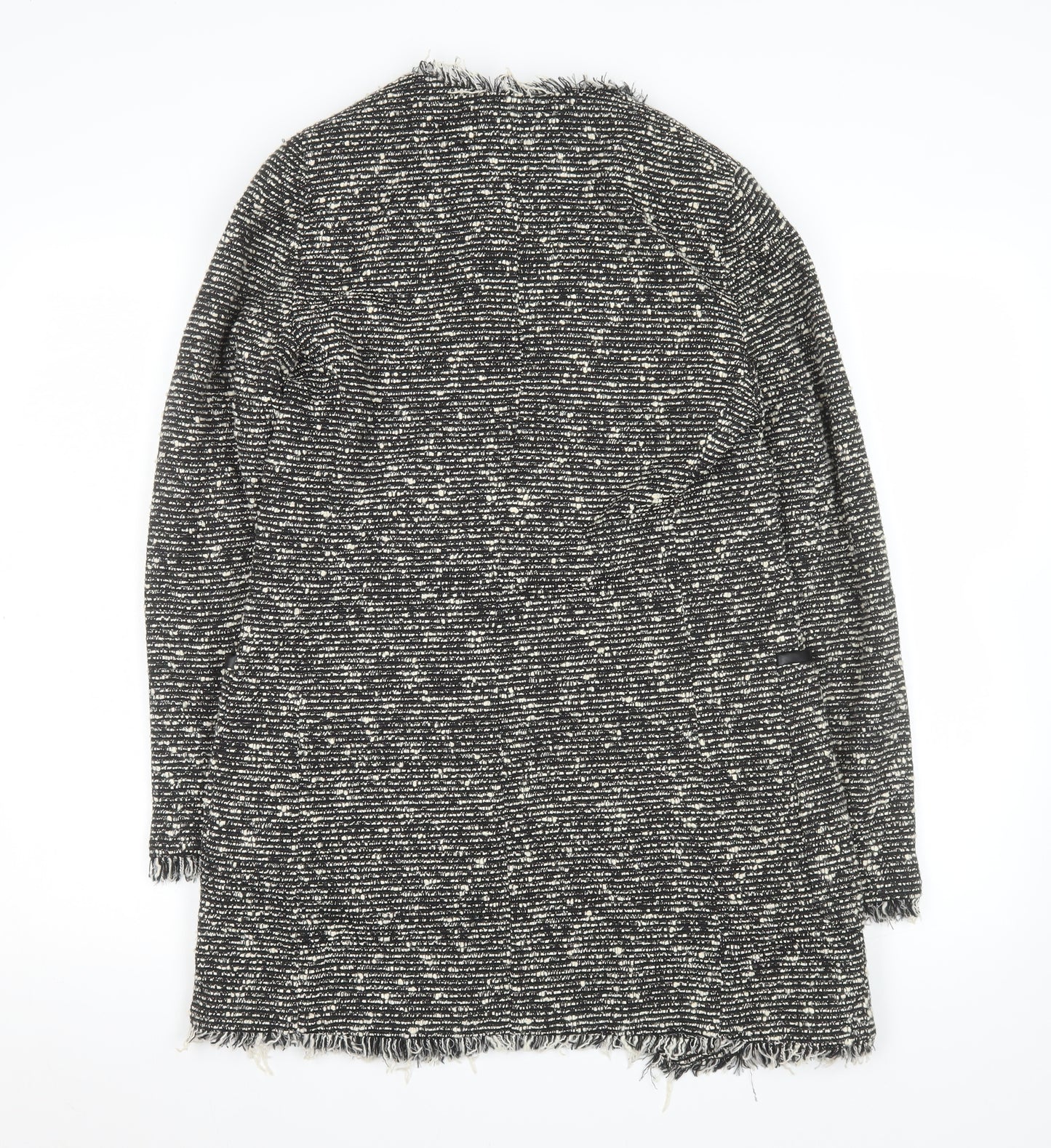 Mango Women Black Tweed Open Mid-Length Coat XS