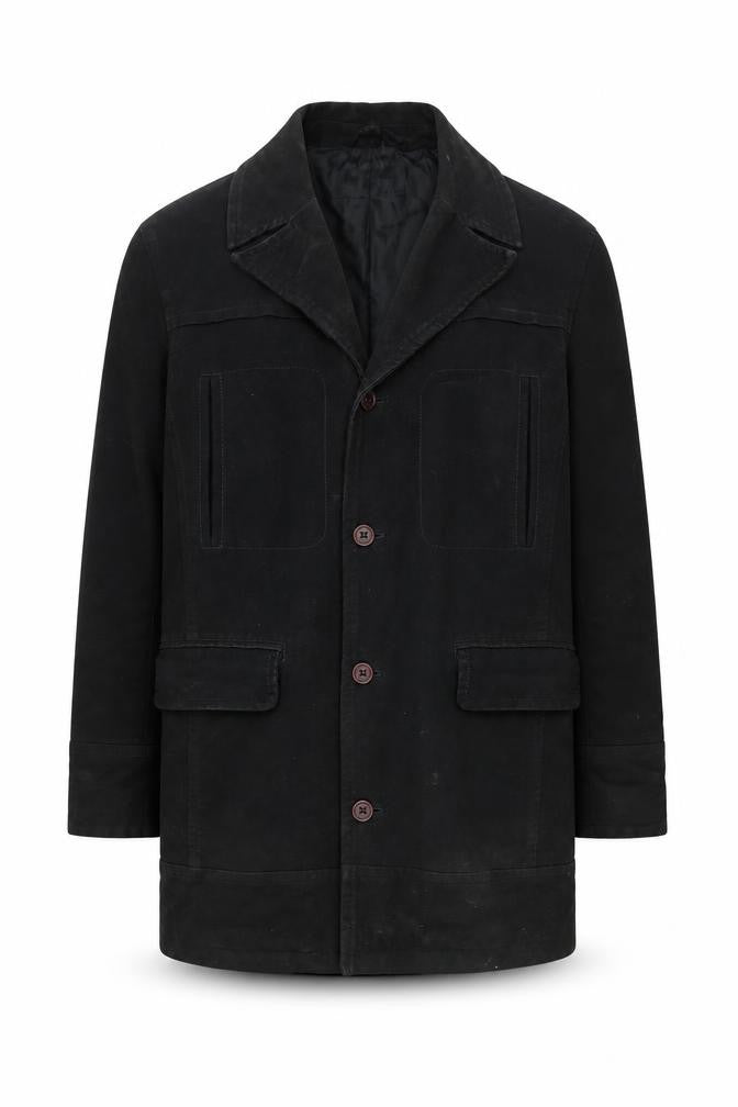 Front view of Next men’s black cotton overcoat l regular fit mid-length jacket