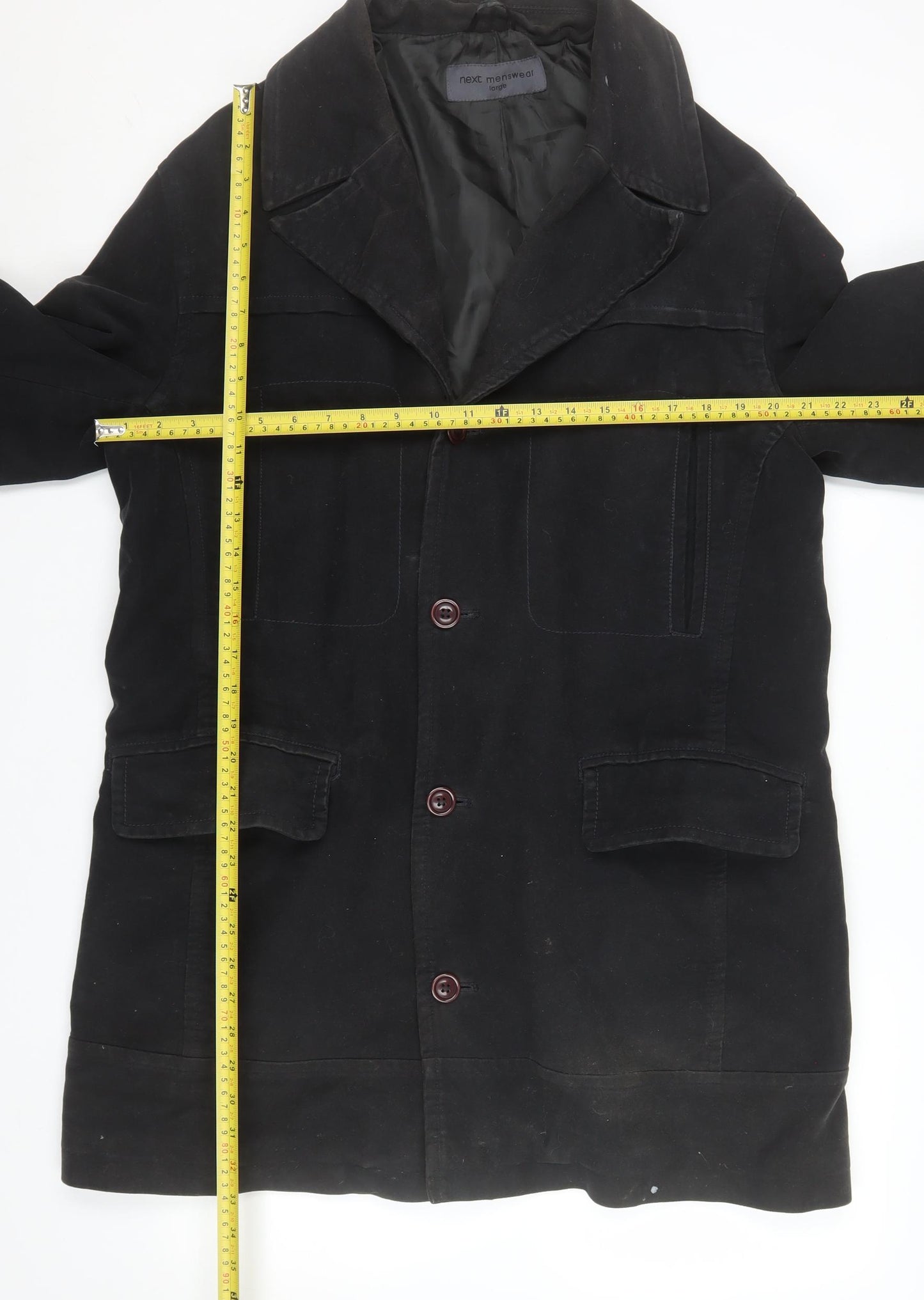 Next Mens Black Cotton Overcoat L Regular Fit Mid-Length Jacket