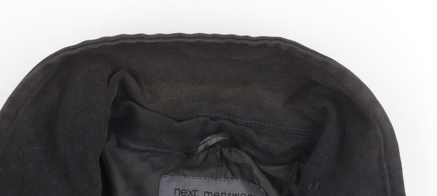 Next Mens Black Cotton Overcoat L Regular Fit Mid-Length Jacket