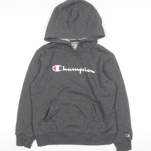 Champion Boys Grey Pullover Hoodie 7-8 Years Graphic Logo Fleece Sweatshirt