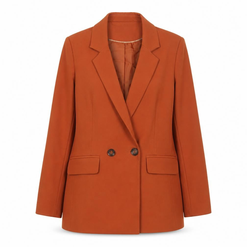 Front view of Miss Selfridge Women's Orange Double-Breasted Blazer UK 8