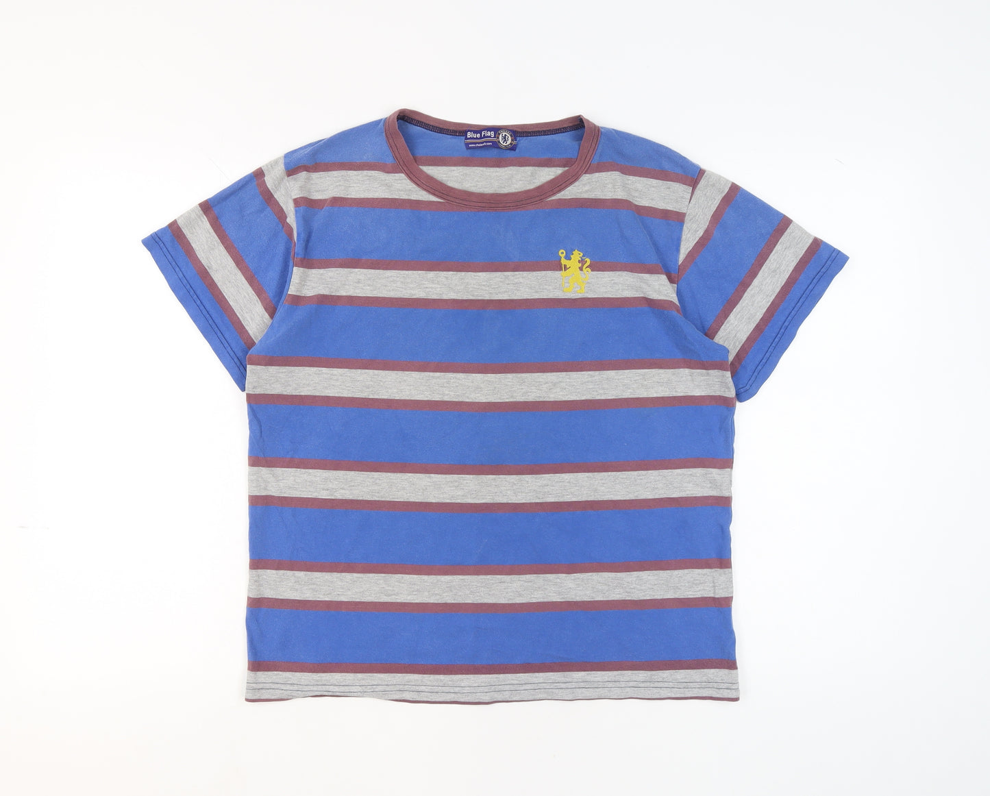Blue Flag Chelsea Mens Blue Striped Cotton T-Shirt Size M