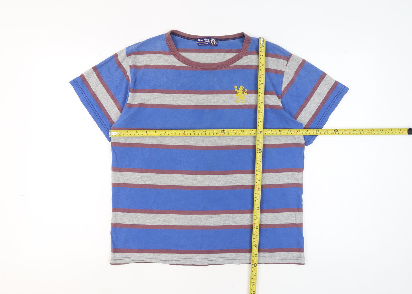 Blue Flag Chelsea Mens Blue Striped Cotton T-Shirt Size M