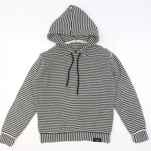 G-Nious Men's Black White Striped Hooded Cotton Pullover Jumper Size M