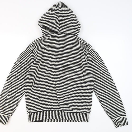 G-Nious Men's Black White Striped Hooded Cotton Pullover Jumper Size M