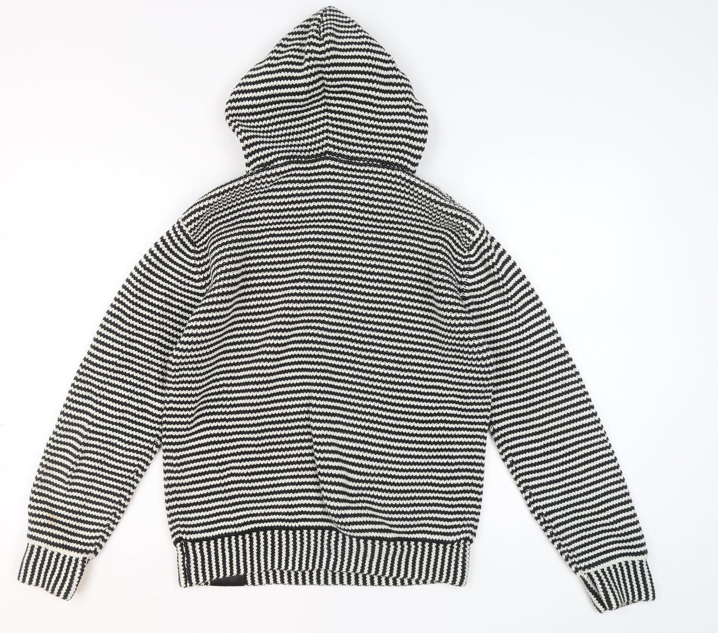 G-Nious Men's Black White Striped Hooded Cotton Pullover Jumper Size M
