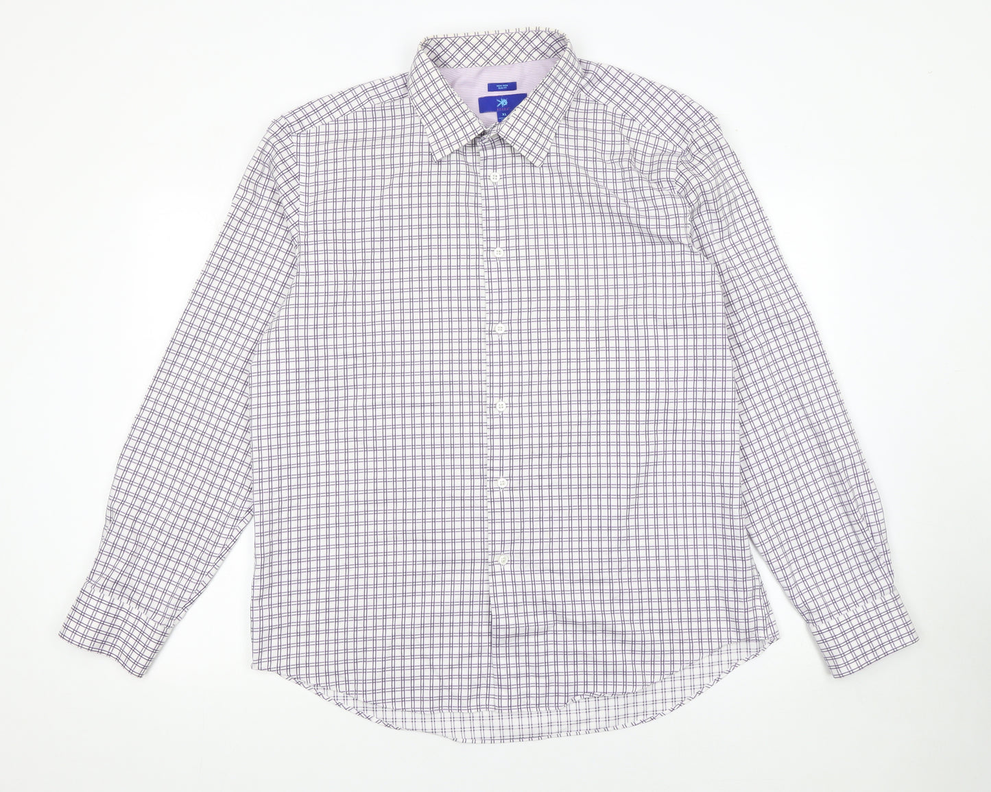 Egara Mens XL Purple Check Slim Fit Non-Iron Cotton Shirt