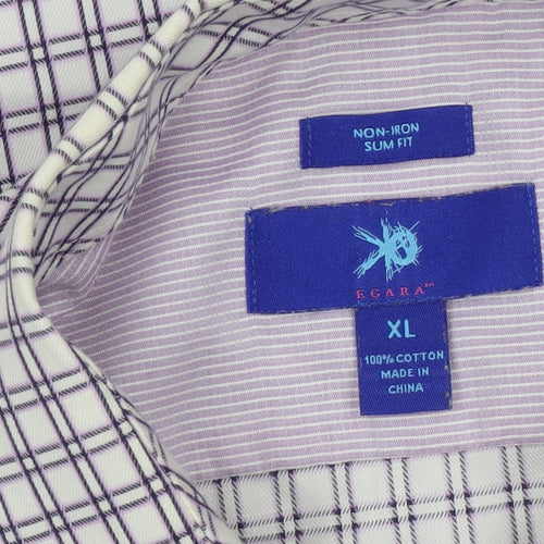 Egara Mens XL Purple Check Slim Fit Non-Iron Cotton Shirt