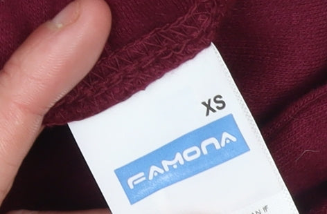 Famona Women's Burgundy Hoodie XS Graphic Cotton Blend Pullover