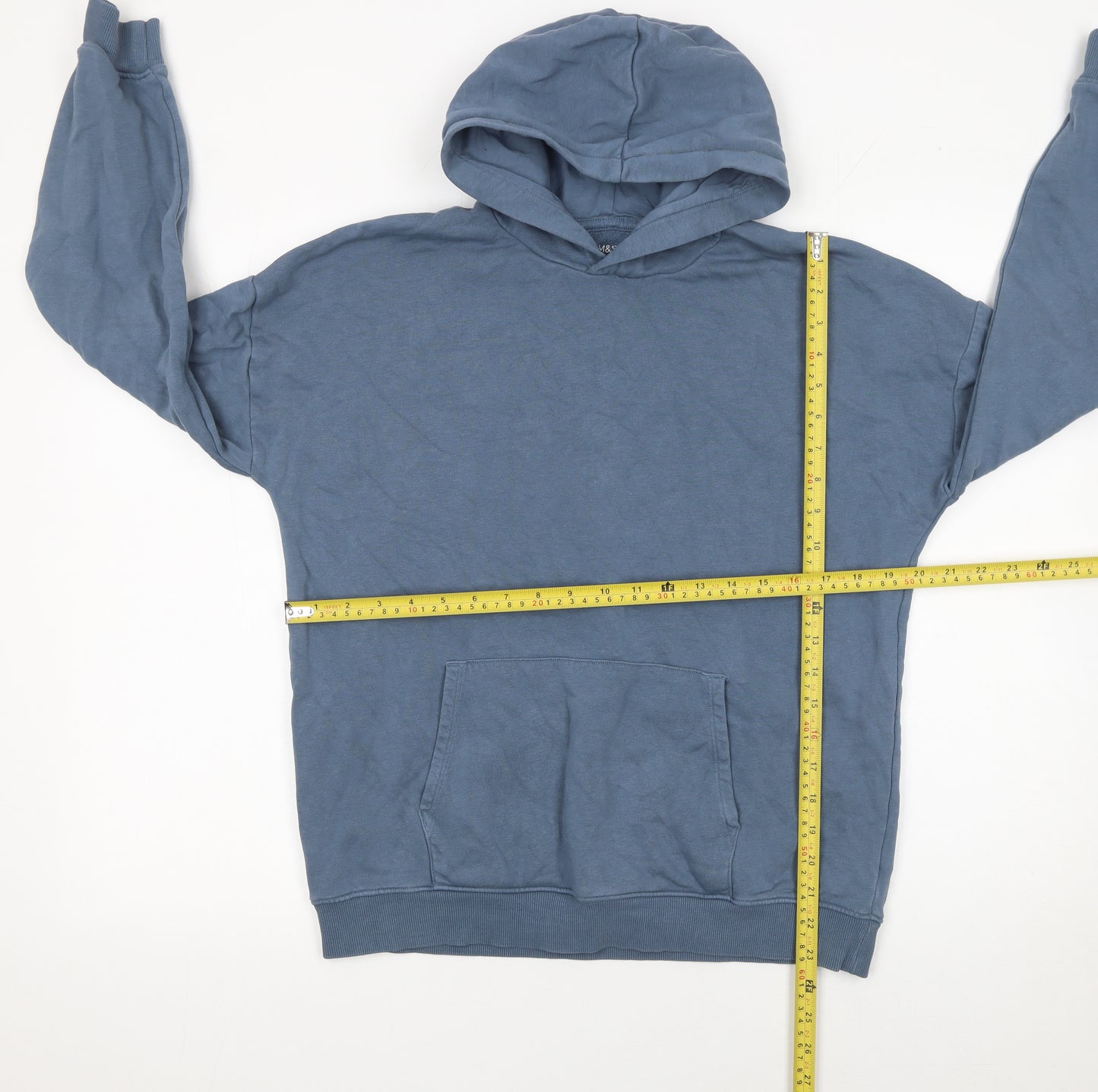 Marks and Spencer Boys Blue Pullover Hoodie 13-14 Years Cotton Blend