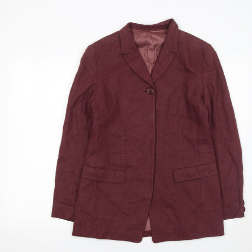 Hobbs Women Red Linen Single Breasted Blazer UK 10