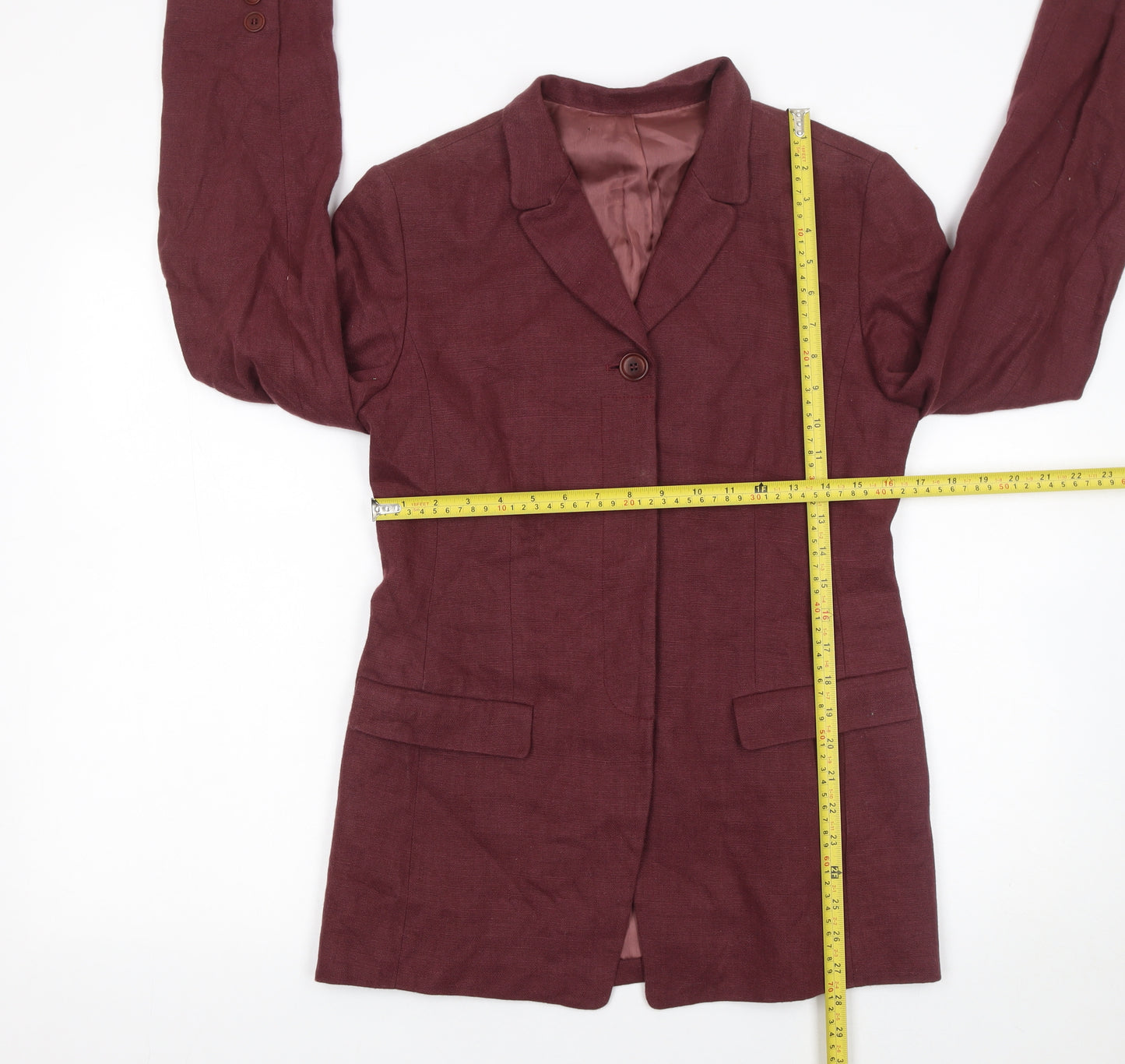 Hobbs Women Red Linen Single Breasted Blazer UK 10