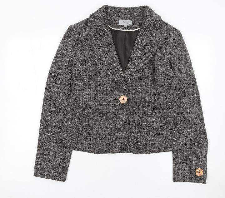 Marks and Spencer Womens Black Tweed One-Button Blazer Size 14